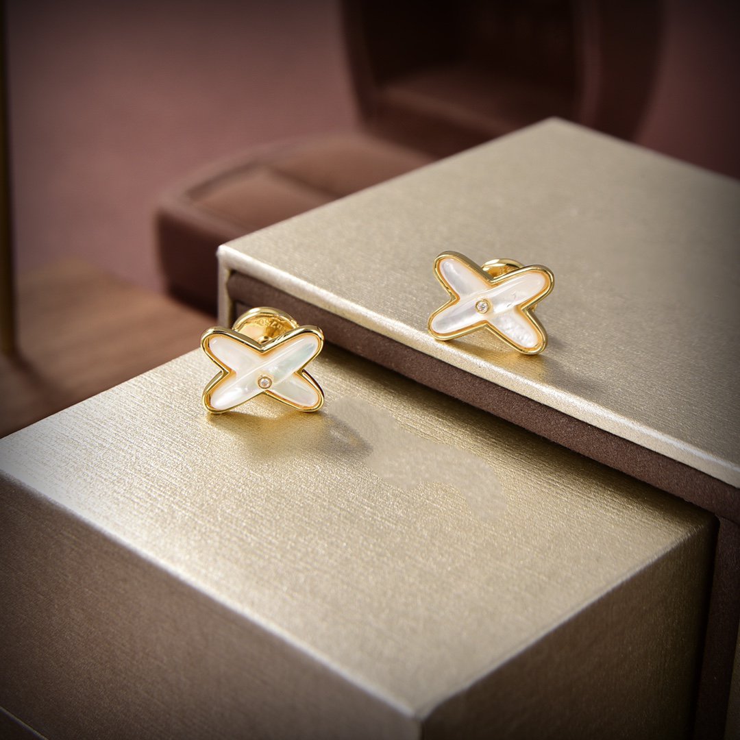 [⭐Hyrra Jewelry]JEUX DE WHITE MOP GOLD DIAMOND EARRINGS