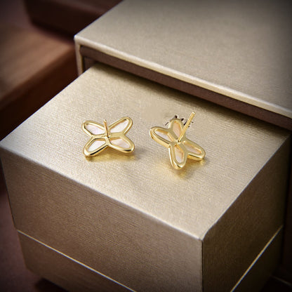 [⭐Hyrra Jewelry]JEUX DE WHITE MOP GOLD DIAMOND EARRINGS