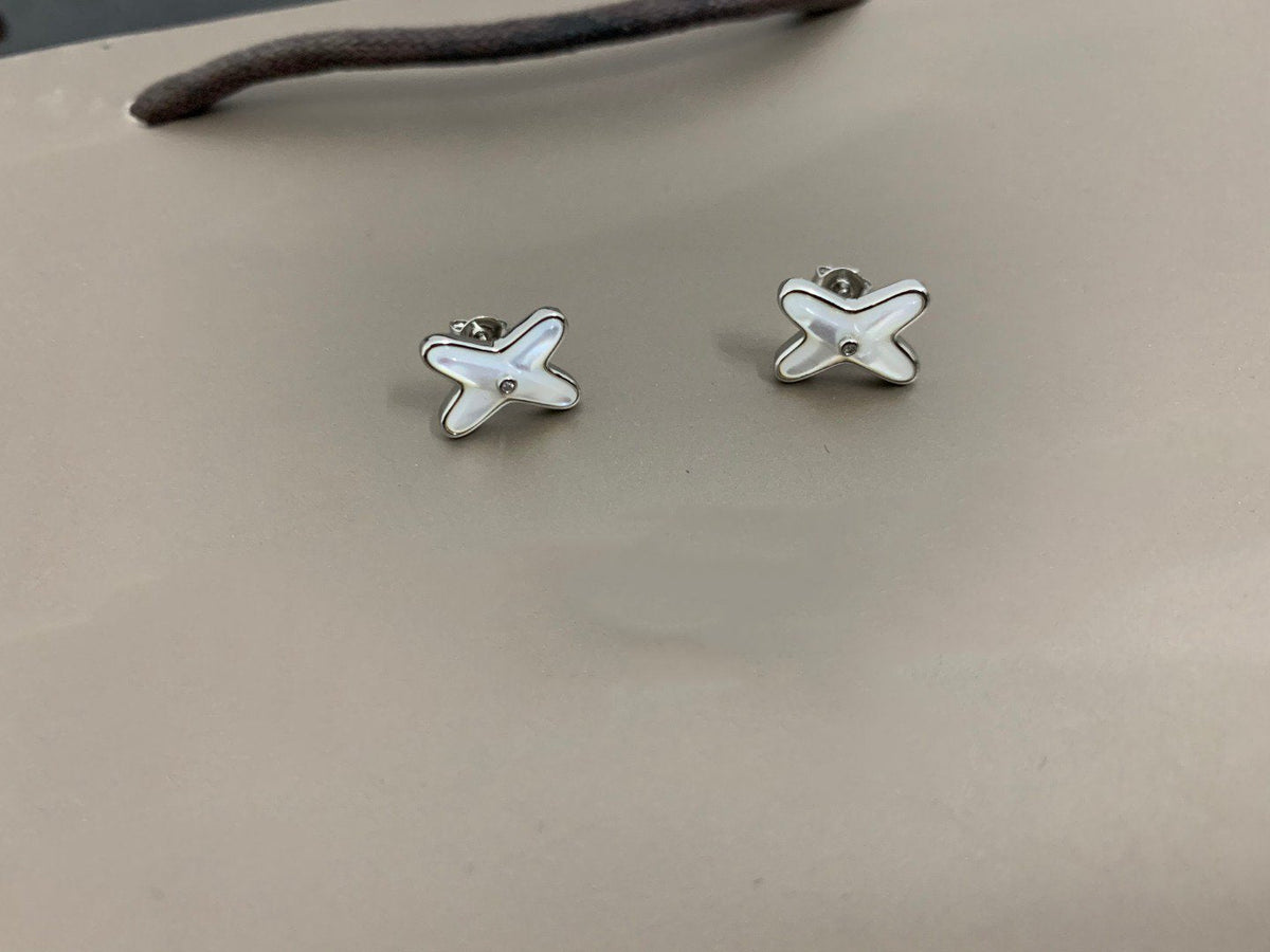 [⭐Hyrra Jewelry]JEUX DE WHITE MOP SILVER DIAMOND EARRINGS