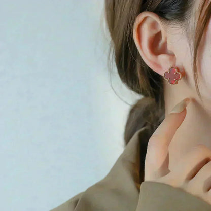 [⭐Hyrra Jewelry]CLOVER MEDIUM 1 MOTIFS CARNELIAN  EARRINGS