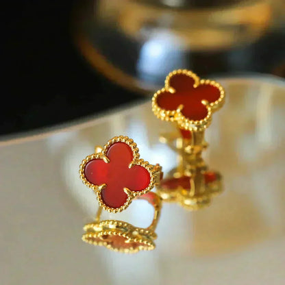[⭐Hyrra Jewelry]CLOVER MEDIUM 1 MOTIFS CARNELIAN  EARRINGS