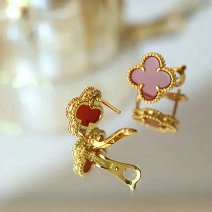 [⭐Hyrra Jewelry]CLOVER MEDIUM 1 MOTIFS CARNELIAN  EARRINGS