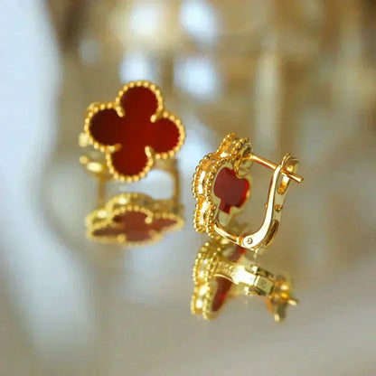 [⭐Hyrra Jewelry]CLOVER MEDIUM 1 MOTIFS CARNELIAN  EARRINGS