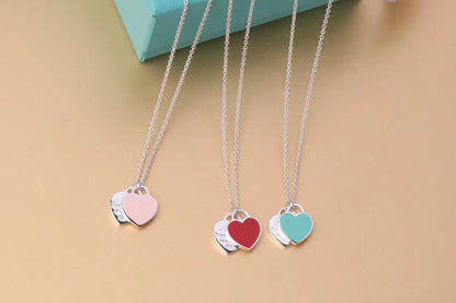 [Hyrra Jewelry]DOUBLE HEART TAG PENDANT SILVER MINI NECKLACE