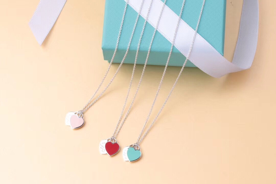 [Hyrra Jewelry]DOUBLE HEART TAG PENDANT SILVER MINI NECKLACE