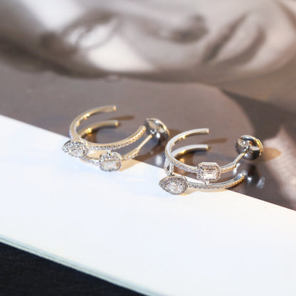[⭐Hyrra Jewelry]CREOLES MY TWIN 2 RANGS SILVER DIAMOND EARRINGS