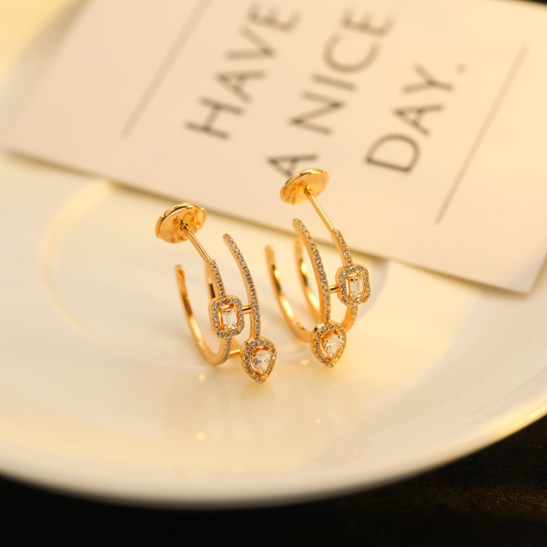 [⭐Hyrra Jewelry]CREOLES MY TWIN 2 RANGS SILVER DIAMOND EARRINGS