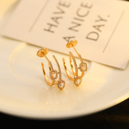 [⭐Hyrra Jewelry]CREOLES MY TWIN 2 RANGS SILVER DIAMOND EARRINGS