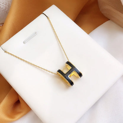 [⭐Hyrra Jewelry]HM CLIC BLACK ENAMEL GOLD NECKLACE