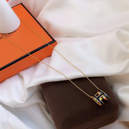 [⭐Hyrra Jewelry]HM CLIC BLACK ENAMEL GOLD NECKLACE