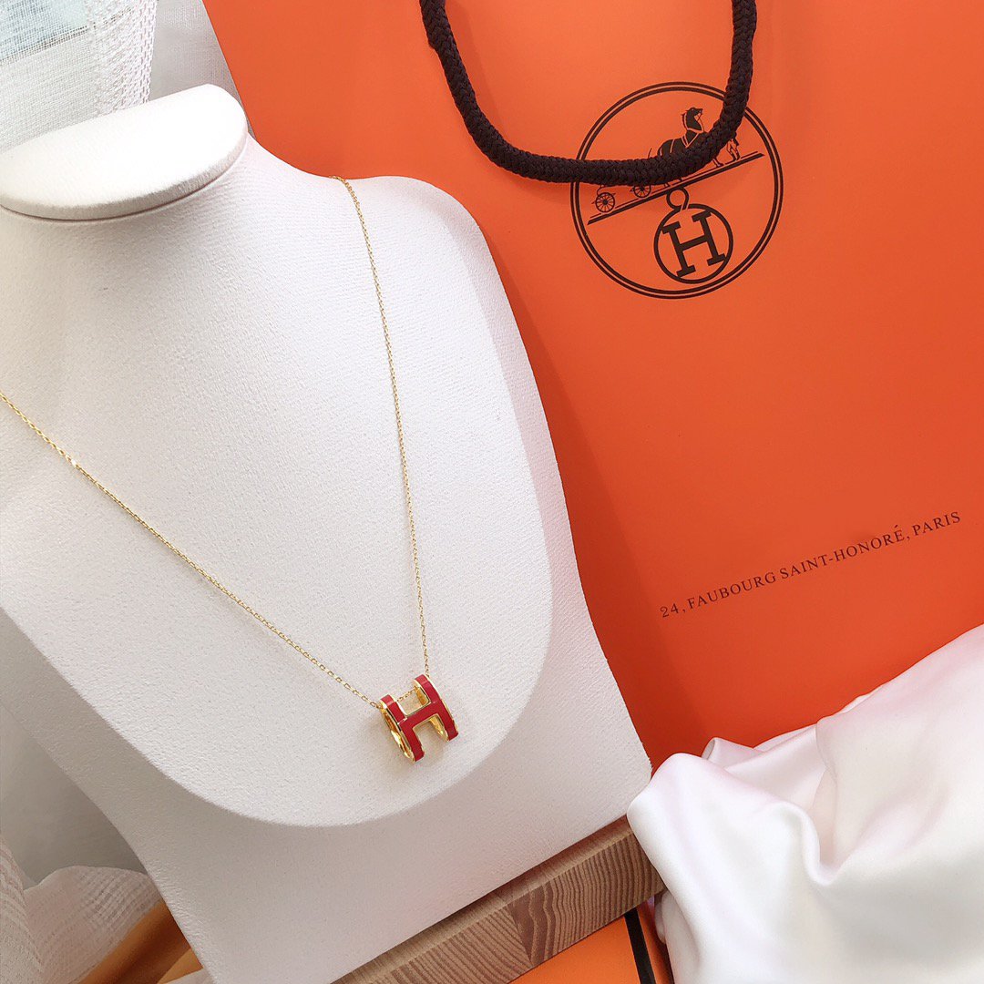 [⭐Hyrra Jewelry]HM CLIC RED ENAMEL GOLD NECKLACE
