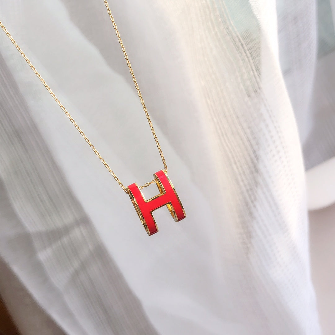 [⭐Hyrra Jewelry]HM CLIC RED ENAMEL GOLD NECKLACE