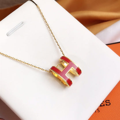 [⭐Hyrra Jewelry]HM CLIC RED ENAMEL GOLD NECKLACE