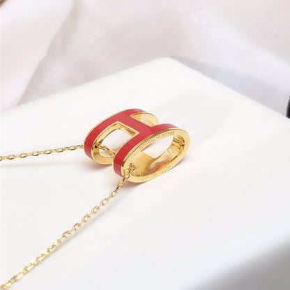 [⭐Hyrra Jewelry]HM CLIC RED ENAMEL GOLD NECKLACE