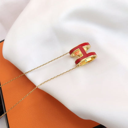 [⭐Hyrra Jewelry]HM CLIC RED ENAMEL GOLD NECKLACE