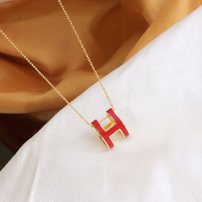 [⭐Hyrra Jewelry]HM CLIC RED ENAMEL GOLD NECKLACE