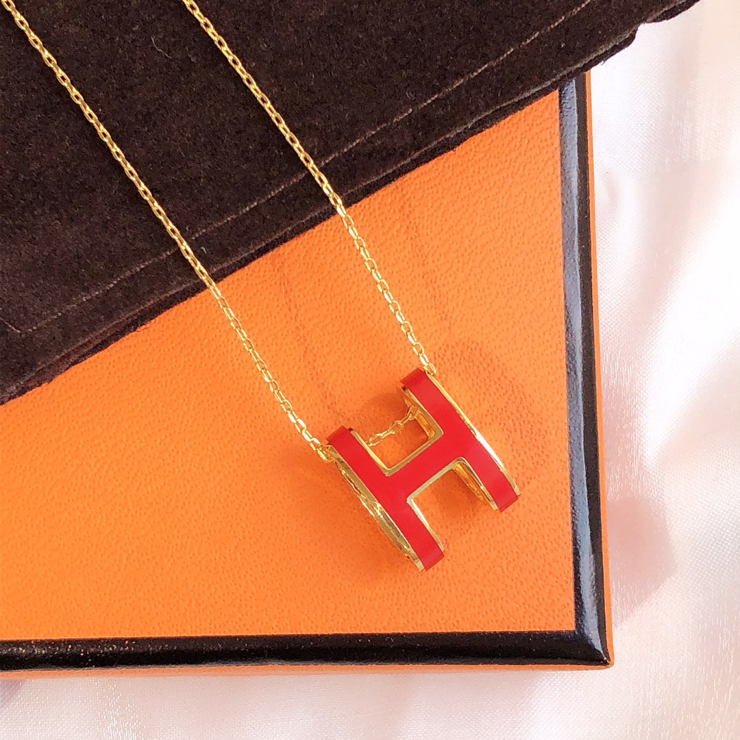 [⭐Hyrra Jewelry]HM CLIC RED ENAMEL GOLD NECKLACE