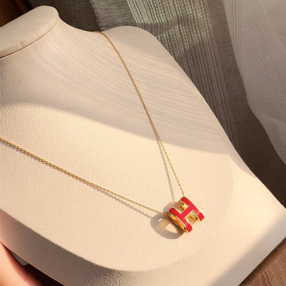 [⭐Hyrra Jewelry]HM CLIC RED ENAMEL GOLD NECKLACE