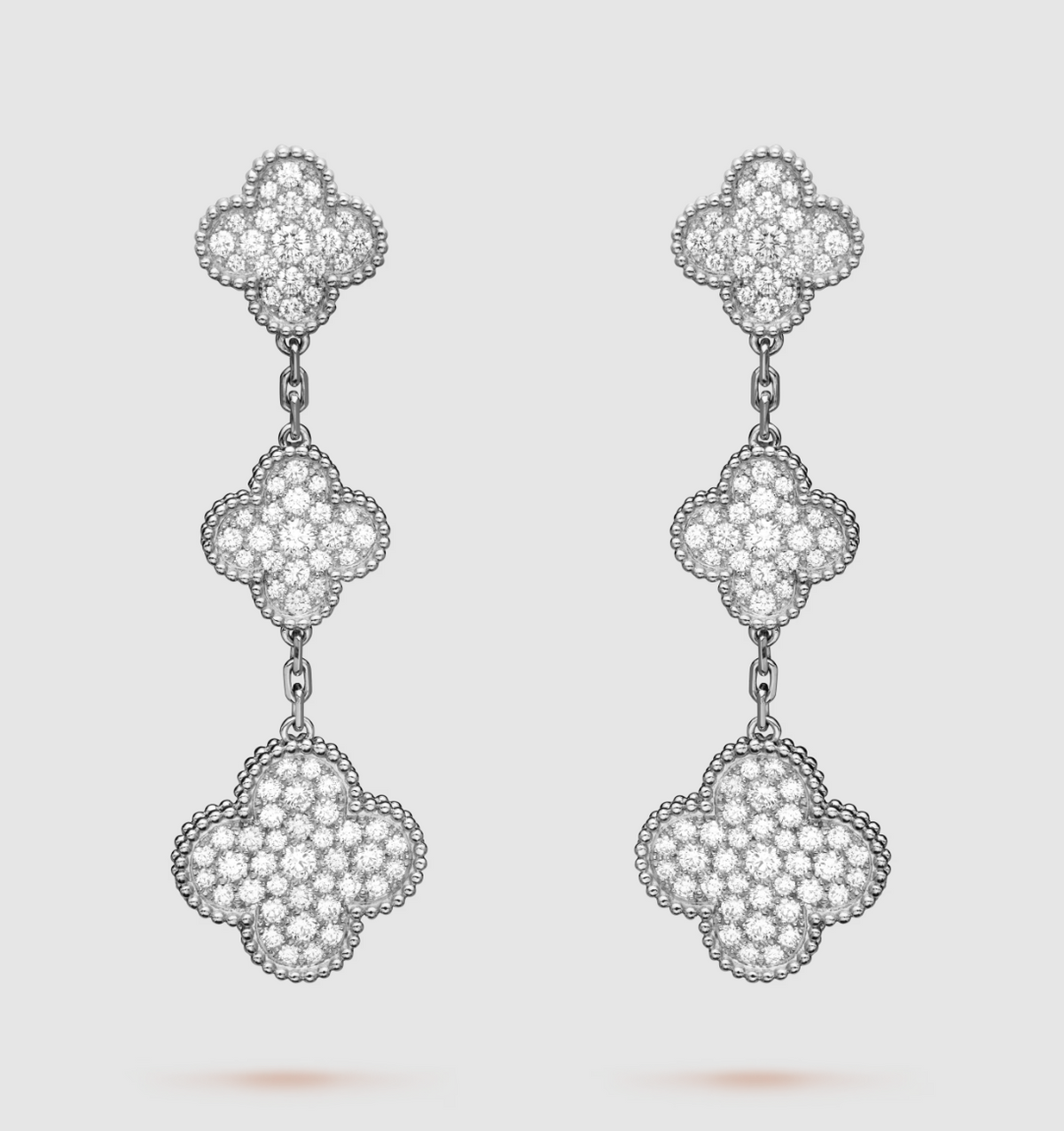 [⭐Hyrra Jewelry]CLOVER 3 MOTIF DIAMOND SILVER DROP EARRINGS