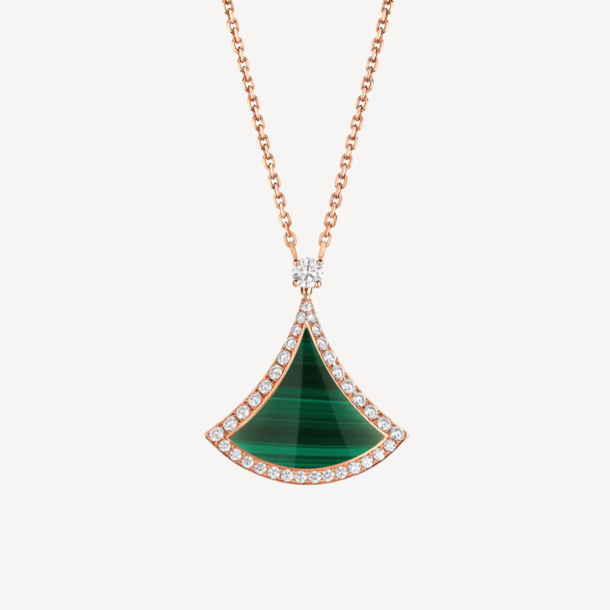 [⭐Hyrra Jewelry]DREAM MALACHITE DIAMOND PAVED PINK GOLD NECKLACE