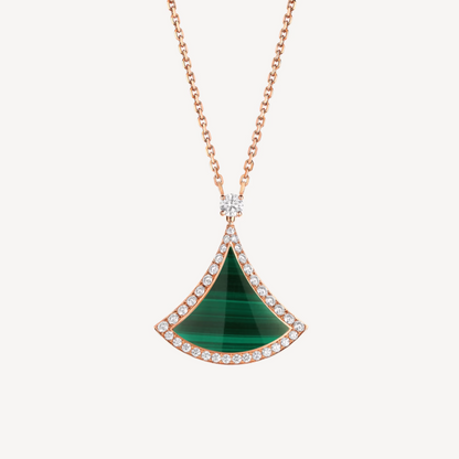 [⭐Hyrra Jewelry]DREAM MALACHITE DIAMOND PAVED PINK GOLD NECKLACE