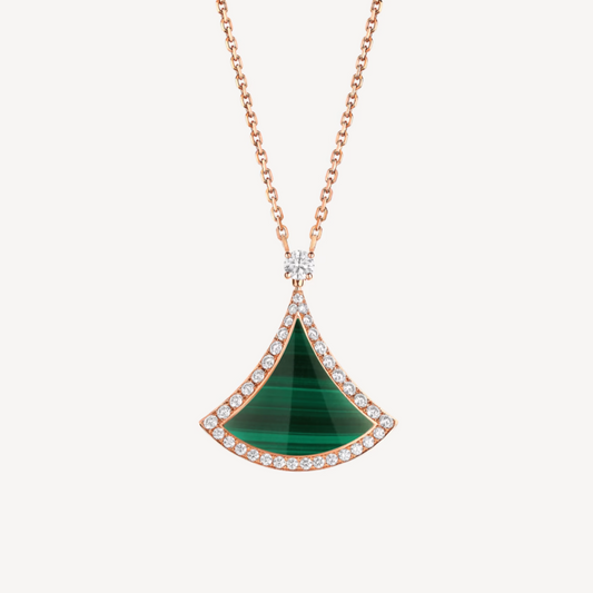 [⭐Hyrra Jewelry]DREAM MALACHITE DIAMOND PAVED PINK GOLD NECKLACE