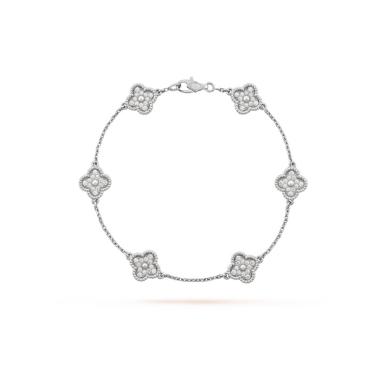 [⭐Hyrra Jewelry]CLOVER 6 MOTIF SILVER DIAMOND BRACELET