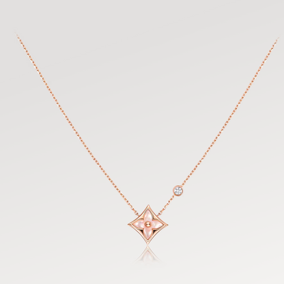 [⭐Hyrra Jewelry]STAR PINK MOP 1 DIAMOND PINK GOLD NECKLACE