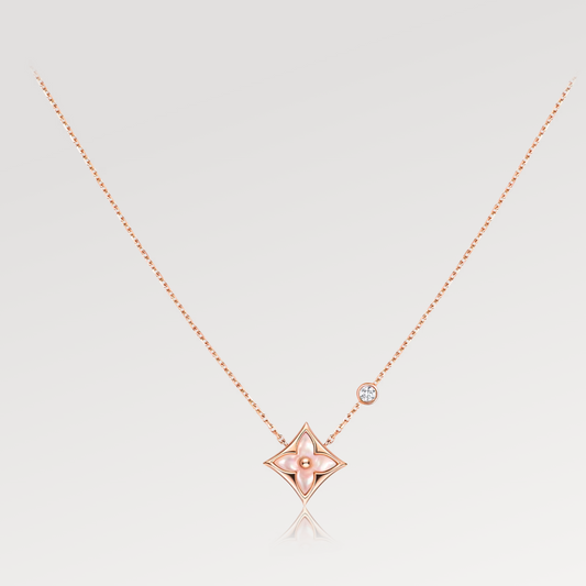 [⭐Hyrra Jewelry]STAR PINK MOP 1 DIAMOND PINK GOLD NECKLACE