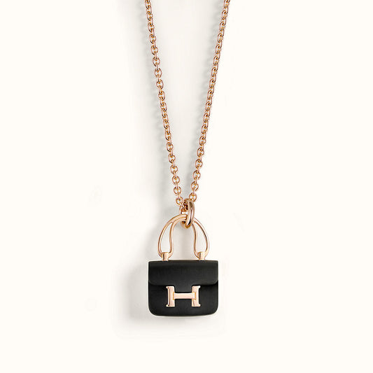 [⭐Hyrra Jewelry]CONSTANCE BLACK PEDANT PINK GOLD NECKLACE