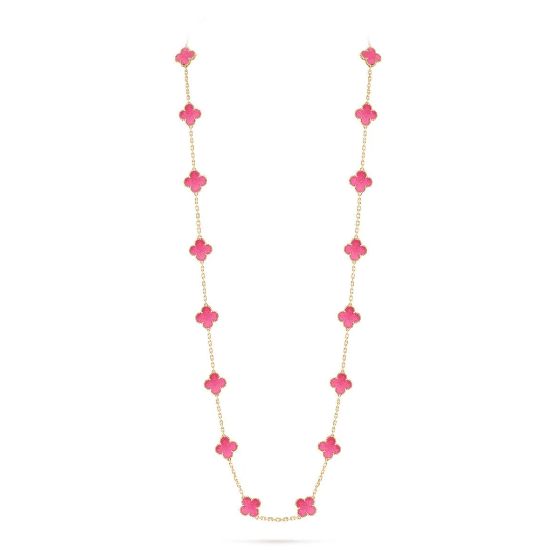 [⭐Hyrra Jewelry]NEW CLOVER 20 MOTIFS PINK ENAMEL NECKLACE