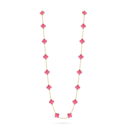 [⭐Hyrra Jewelry]NEW CLOVER 20 MOTIFS PINK ENAMEL NECKLACE