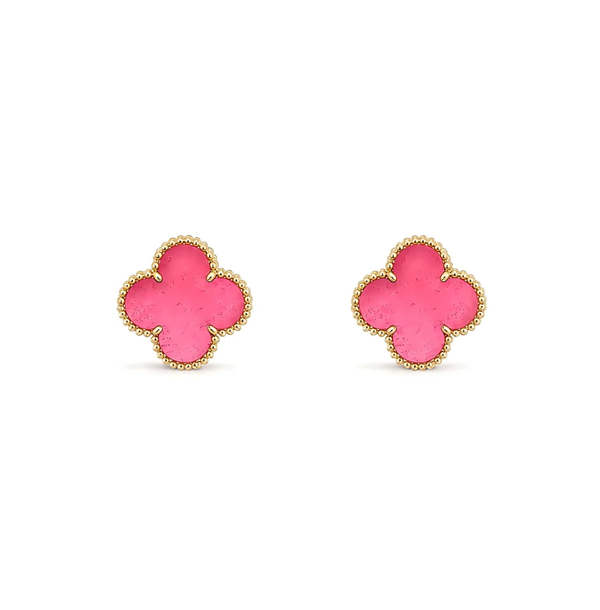 [⭐Hyrra Jewelry]NEW CLOVER 15MM PINK ENAMEL STUD EARRINGS
