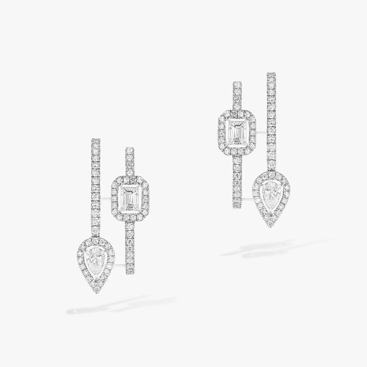 [⭐Hyrra Jewelry]CREOLES MY TWIN 2 RANGS SILVER DIAMOND EARRINGS