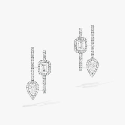 [⭐Hyrra Jewelry]CREOLES MY TWIN 2 RANGS SILVER DIAMOND EARRINGS
