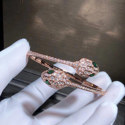 [⭐Hyrra Jewelry]SERPENTI BRACELET PINK GOLD MALACHITE DIAMOND DOUBLE SNAKE