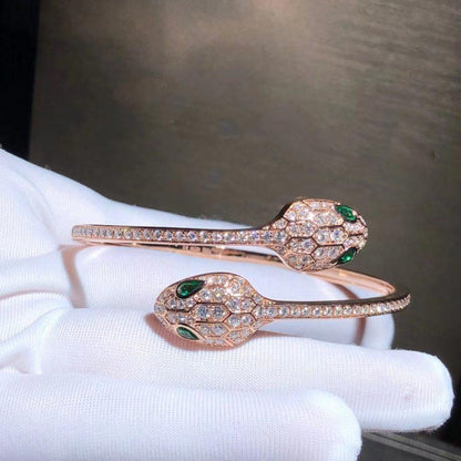 [⭐Hyrra Jewelry]SERPENTI BRACELET PINK GOLD MALACHITE DIAMOND DOUBLE SNAKE