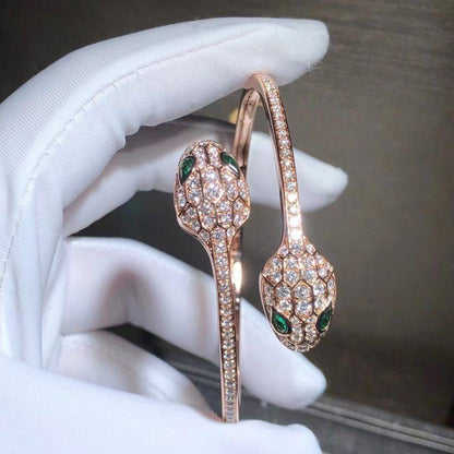 [⭐Hyrra Jewelry]SERPENTI BRACELET PINK GOLD MALACHITE DIAMOND DOUBLE SNAKE