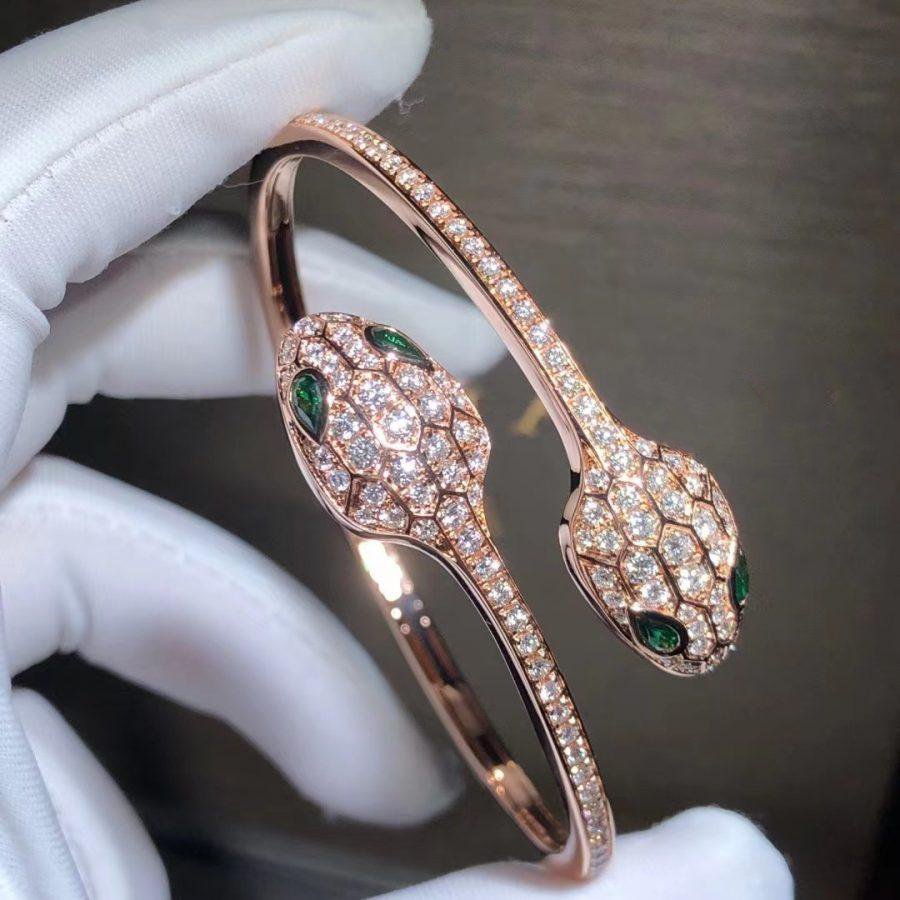 [⭐Hyrra Jewelry]SERPENTI BRACELET PINK GOLD MALACHITE DIAMOND DOUBLE SNAKE
