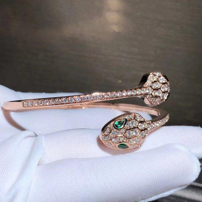 [⭐Hyrra Jewelry]SERPENTI BRACELET PINK GOLD MALACHITE DIAMOND DOUBLE SNAKE