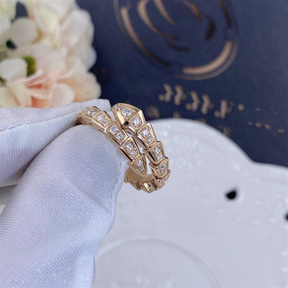 [⭐Hyrra Jewelry]SERPENTI RING PINK GOLD DIAMOND PAVED 4MM