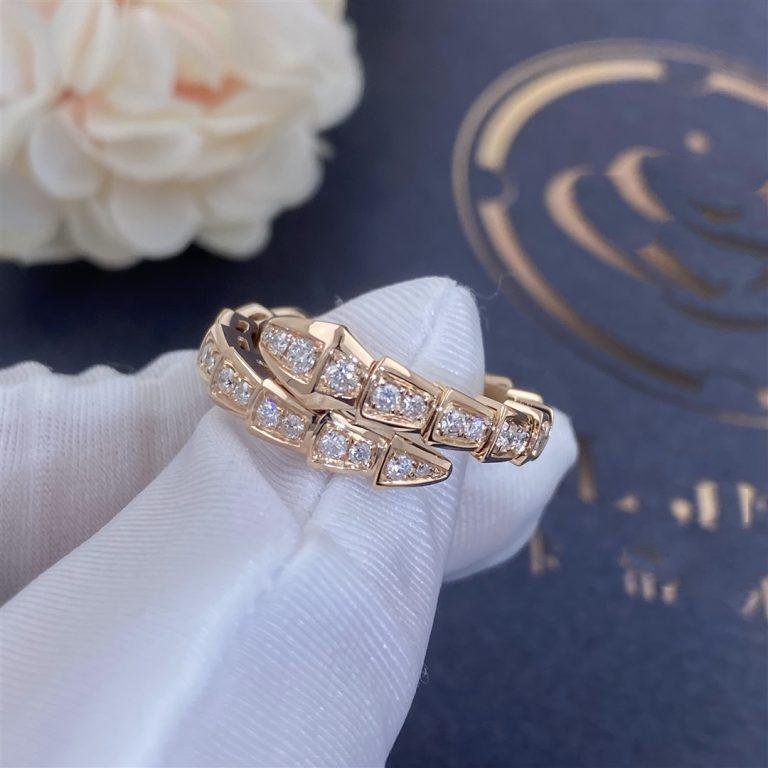 [⭐Hyrra Jewelry]SERPENTI RING PINK GOLD DIAMOND PAVED 4MM
