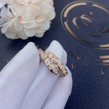 [⭐Hyrra Jewelry]SERPENTI RING PINK GOLD DIAMOND PAVED 4MM
