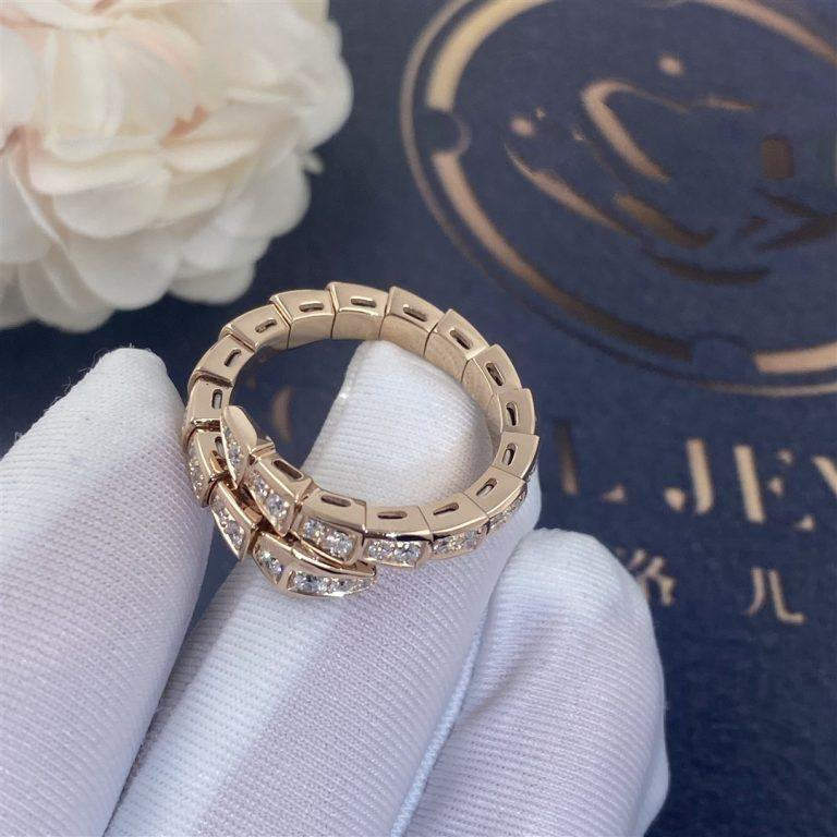 [⭐Hyrra Jewelry]SERPENTI RING PINK GOLD DIAMOND PAVED 4MM