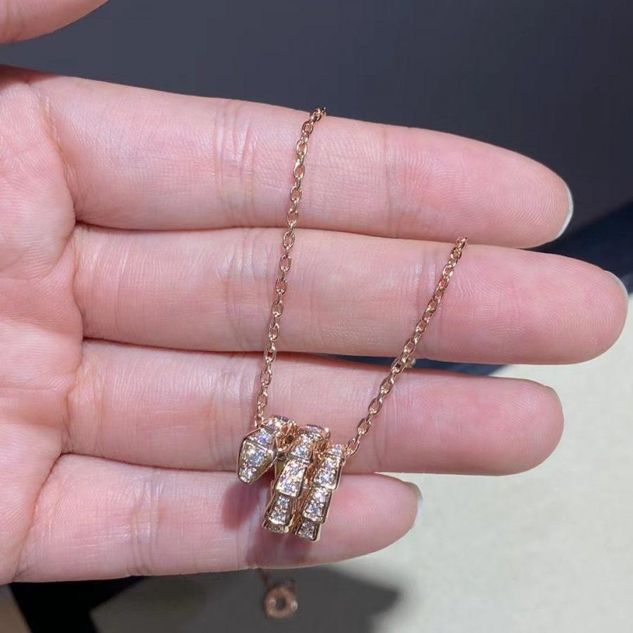[⭐Hyrra Jewelry]SERPENTI PINK GOLD NECKLACE DOUBLE RING DIAMOND