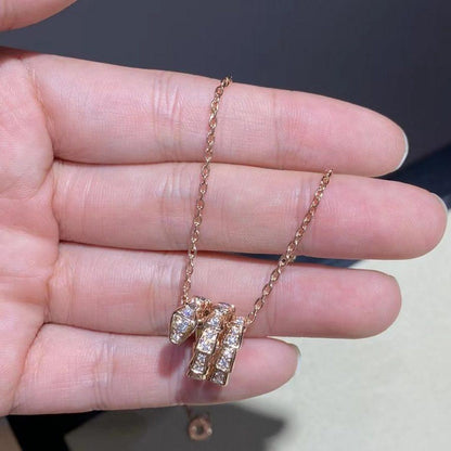 [⭐Hyrra Jewelry]SERPENTI PINK GOLD NECKLACE DOUBLE RING DIAMOND