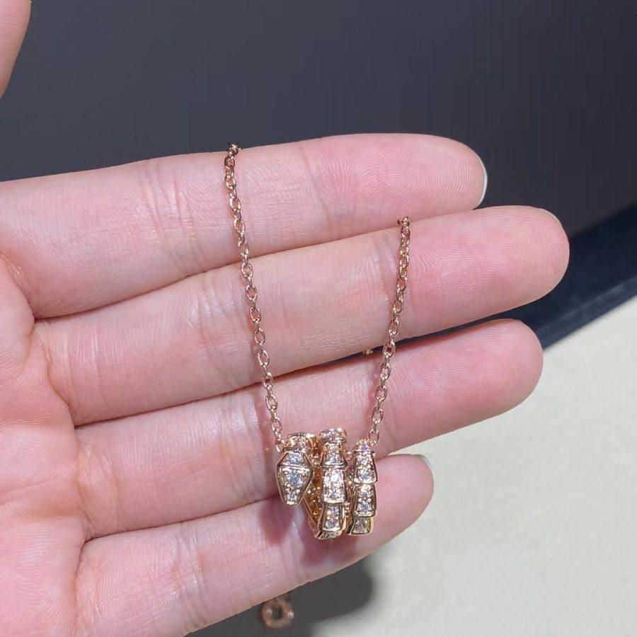 [⭐Hyrra Jewelry]SERPENTI PINK GOLD NECKLACE DOUBLE RING DIAMOND