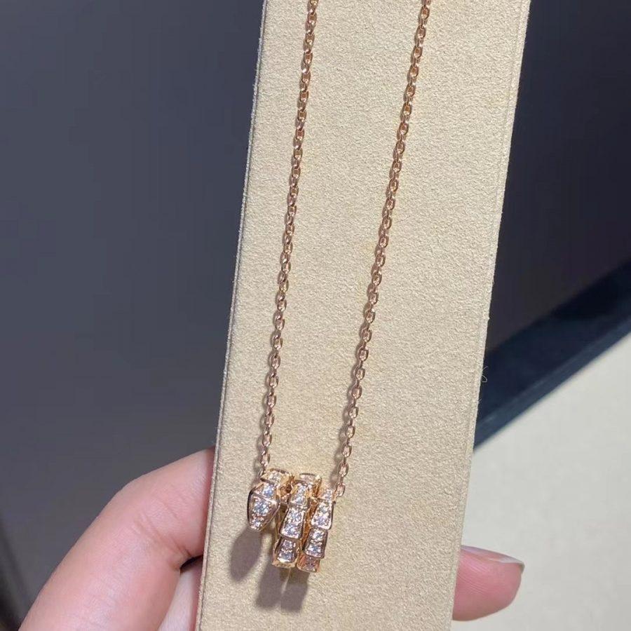 [⭐Hyrra Jewelry]SERPENTI PINK GOLD NECKLACE DOUBLE RING DIAMOND