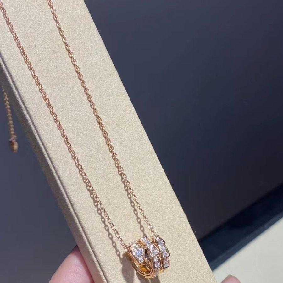[⭐Hyrra Jewelry]SERPENTI PINK GOLD NECKLACE DOUBLE RING DIAMOND