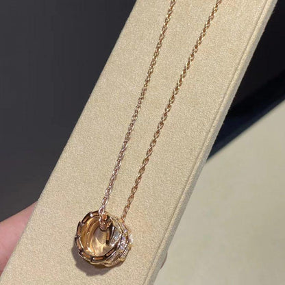 [⭐Hyrra Jewelry]SERPENTI PINK GOLD NECKLACE DOUBLE RING DIAMOND